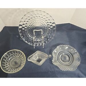 Anchor Hocking/ Indiana Glass Lot of 4 Bubble Plate,Bowl, Candy Dish & Creamer